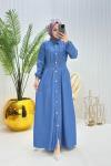 Makaron Tesettür Elbise Mavi Mavi