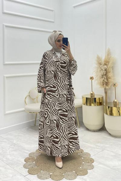 Pelin Tesettür Elbise Kahverengi Kahverengi