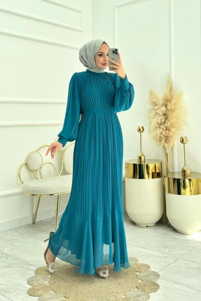 Pera Tesettür Elbise Petrol Yeşili Petrol Yeşili