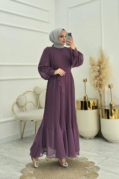 Pera Tesettür Elbise Mürdüm Mürdüm