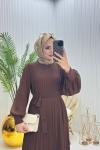 Pera Tesettür Elbise Kahverengi  Kahverengi
