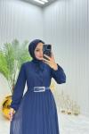 Piliseli Tesettür Elbise Lacivert  Lacivert