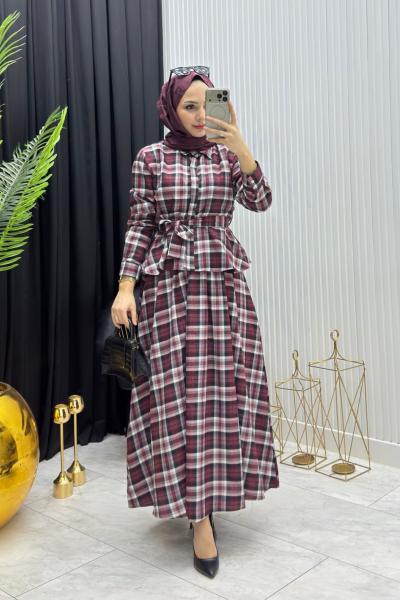 Premium Ekose Takım Bordo Bordo