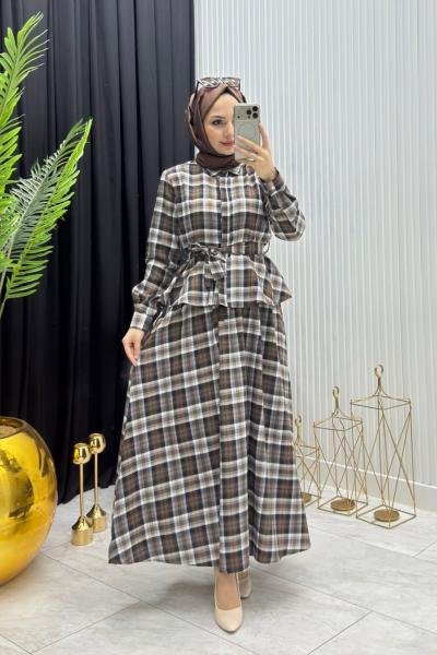 Premium Ekose Takım Kahverengi  Kahverengi