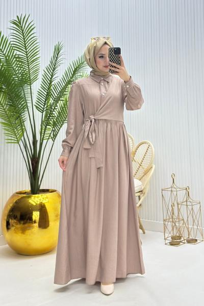 Şahika Tesettür Elbise Vizon Vizon