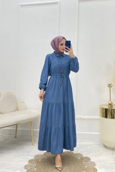 Serap Tesettür Elbise Mavi Mavi