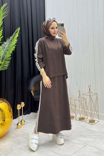 Şeritli Takım Kahverengi Kahverengi