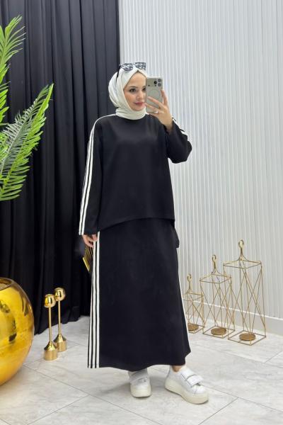 Şeritli Takım Siyah Siyah