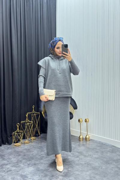 Süveterli Elbise Gri Gri