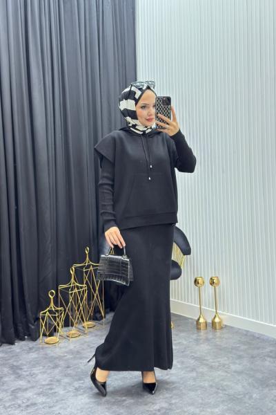 Süveterli Elbise Siyah Siyah