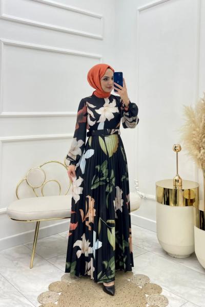 Tarçın Tesettür Elbise Siyah Siyah