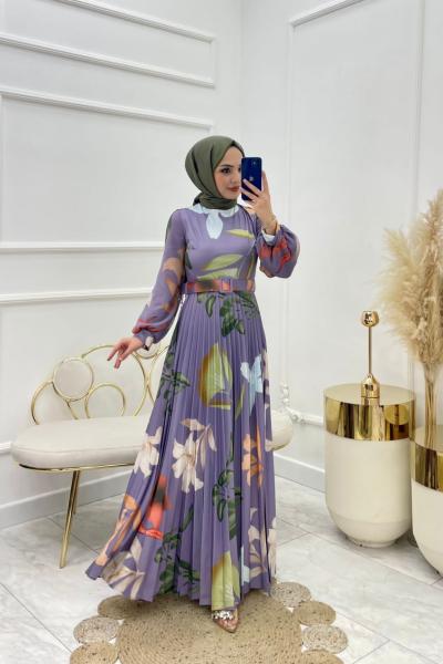 Tarçın Tesettür Elbise Lila Lila