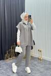 Taş Detay Yelekli Takım Gri Gri