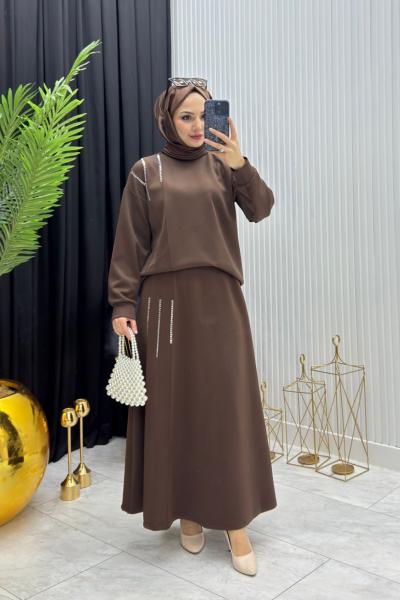 Taş Detay Takım Kahverengi Kahverengi