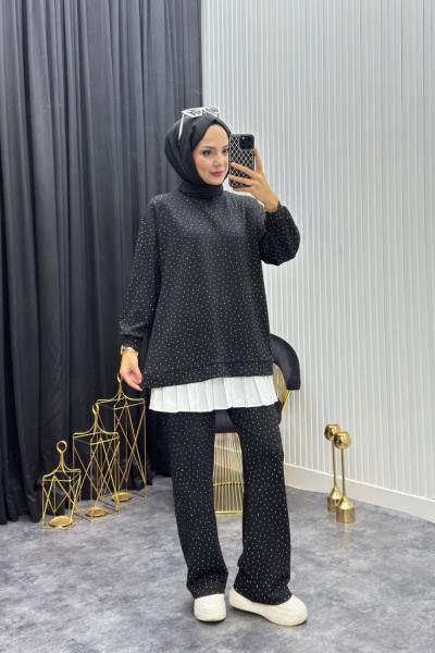 Taşlı Takım Siyah Siyah