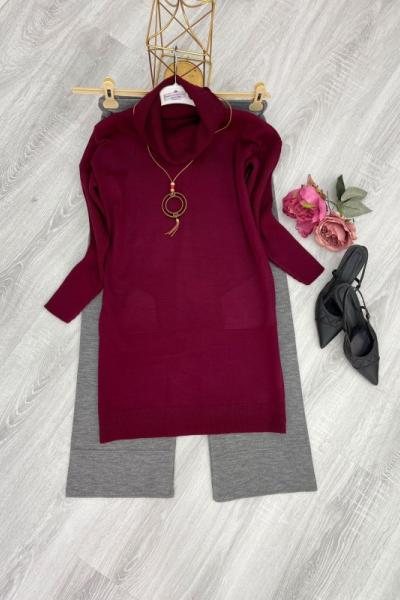 Tesettür Triko Tunik Bordo  Bordo