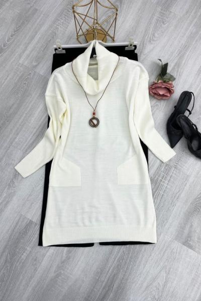 Tesettür Triko Tunik Beyaz Beyaz