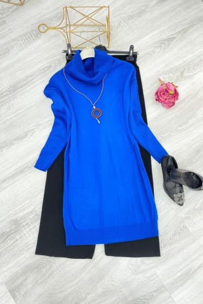 Tesettür Triko Tunik Saks Mavisi Saks Mavisi