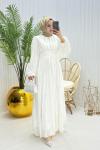 Yaprak Tesettür Elbise Beyaz Beyaz