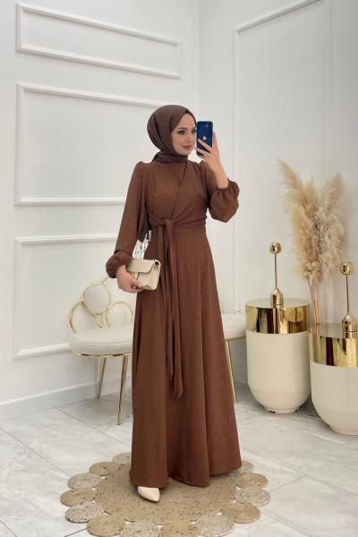 Yaren Tesettür Elbise Kahverengi Kahverengi