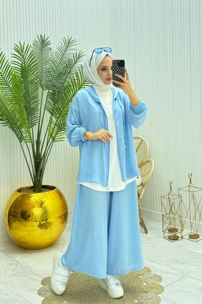 Yıldız Tesettür Takım Mavi Mavi